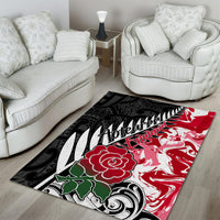 New Zealand and England Rugby Area Rug Silver Fern With Red Rose World Cup 2023 LT01 - Polynesian Pride