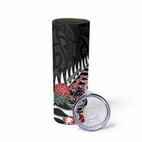 New Zealand and England Rugby Skinny Tumbler Silver Fern With Red Rose