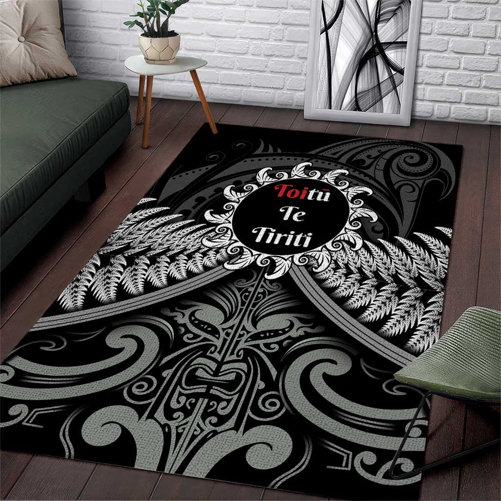 Toitu Te Tiriti Aotearoa Silver Fern Area Rug New Zealand Maori Pattern