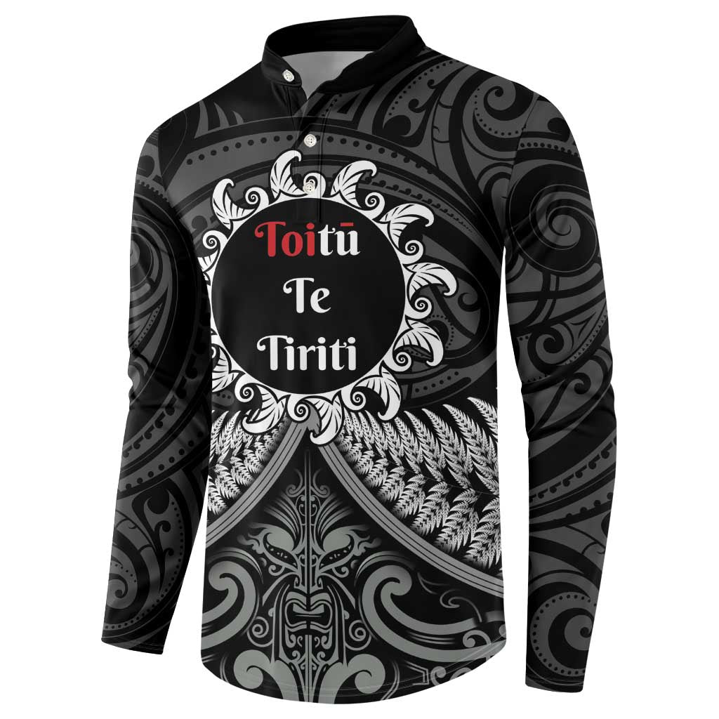 Personalised Toitu Te Tiriti Aotearoa Silver Fern Button Sweatshirt New Zealand Maori Pattern LT01 - Polynesian Pride