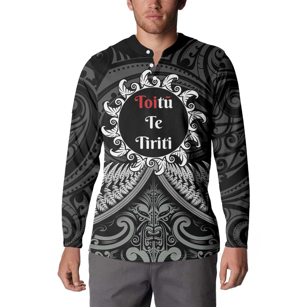 Personalised Toitu Te Tiriti Aotearoa Silver Fern Button Sweatshirt New Zealand Maori Pattern LT01 - Polynesian Pride