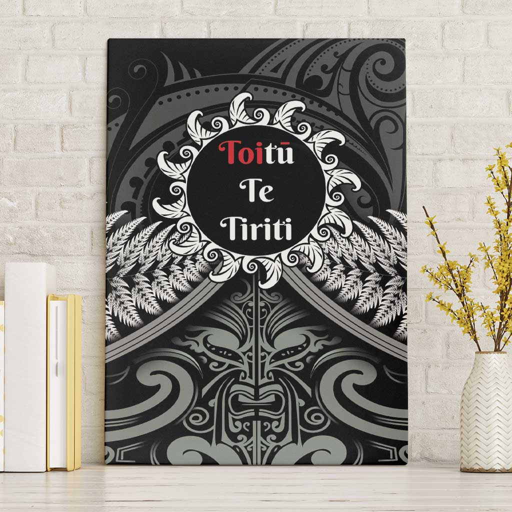 Toitu Te Tiriti Aotearoa Silver Fern Canvas Wall Art New Zealand Maori Pattern LT01 Without Frame Black - Polynesian Pride