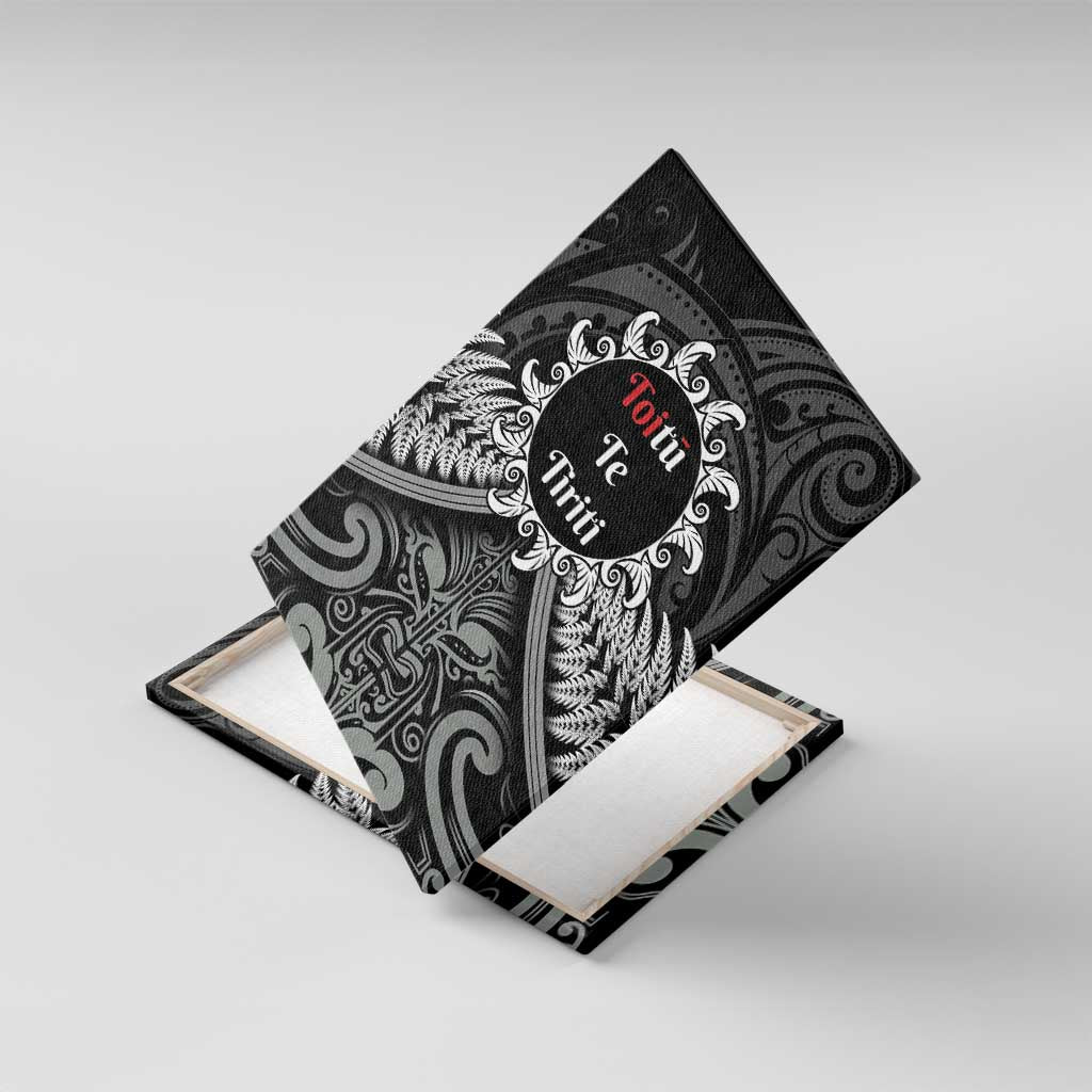 Toitu Te Tiriti Aotearoa Silver Fern Canvas Wall Art New Zealand Maori Pattern LT01 With Frame Black - Polynesian Pride