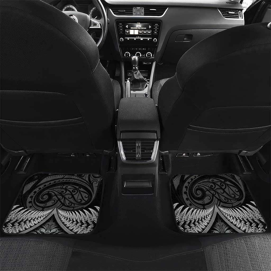 Toitu Te Tiriti Aotearoa Silver Fern Car Mats New Zealand Maori Pattern LT01 Set 2pcs - Back Black - Polynesian Pride