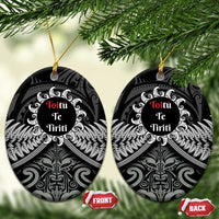Toitu Te Tiriti Aotearoa Silver Fern Ceramic Ornament Maori Pattern LT01 Oval Black - Polynesian Pride
