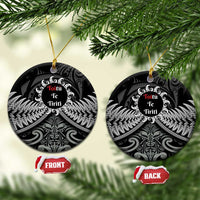 Toitu Te Tiriti Aotearoa Silver Fern Ceramic Ornament Maori Pattern LT01 Circle Black - Polynesian Pride