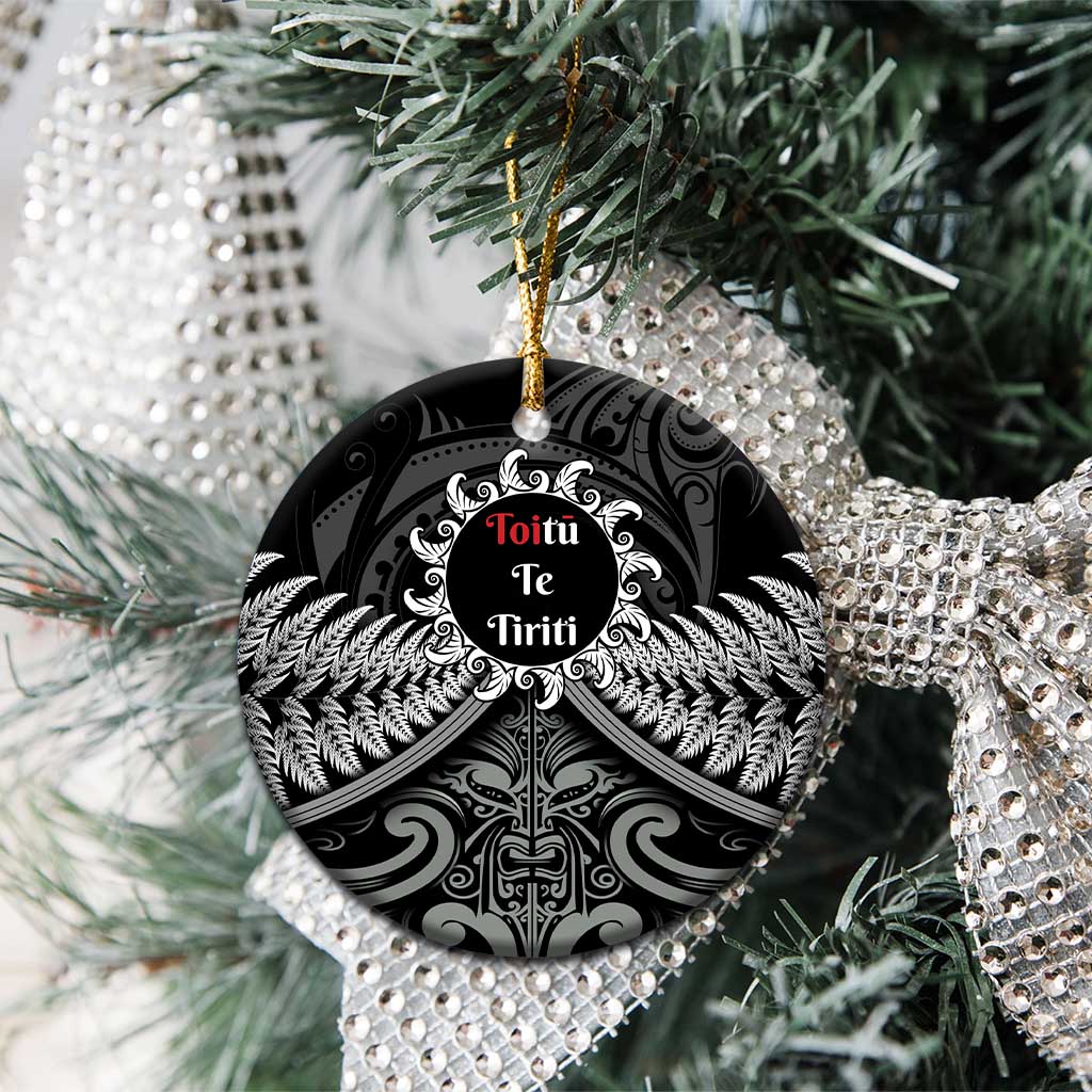 Toitu Te Tiriti Aotearoa Silver Fern Ceramic Ornament Maori Pattern LT01 - Polynesian Pride