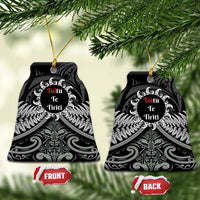 Toitu Te Tiriti Aotearoa Silver Fern Ceramic Ornament Maori Pattern LT01 Bell Flake Black - Polynesian Pride