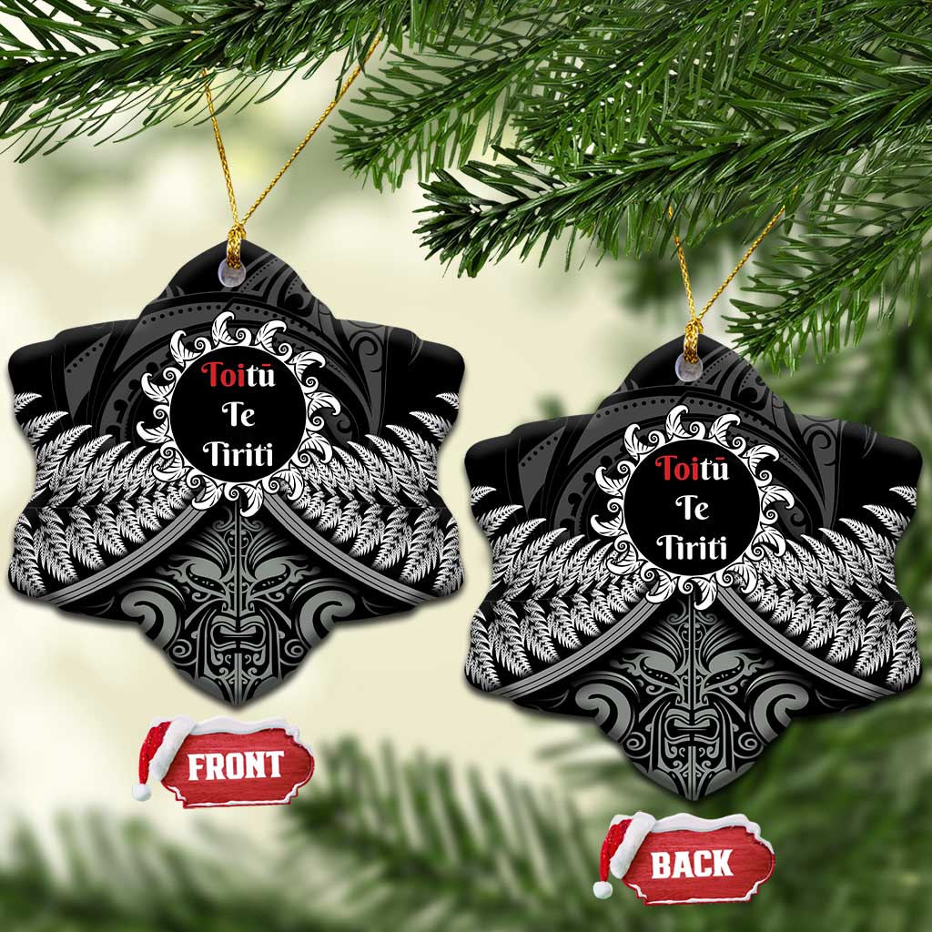 Toitu Te Tiriti Aotearoa Silver Fern Ceramic Ornament Maori Pattern LT01 Snow Flake Black - Polynesian Pride