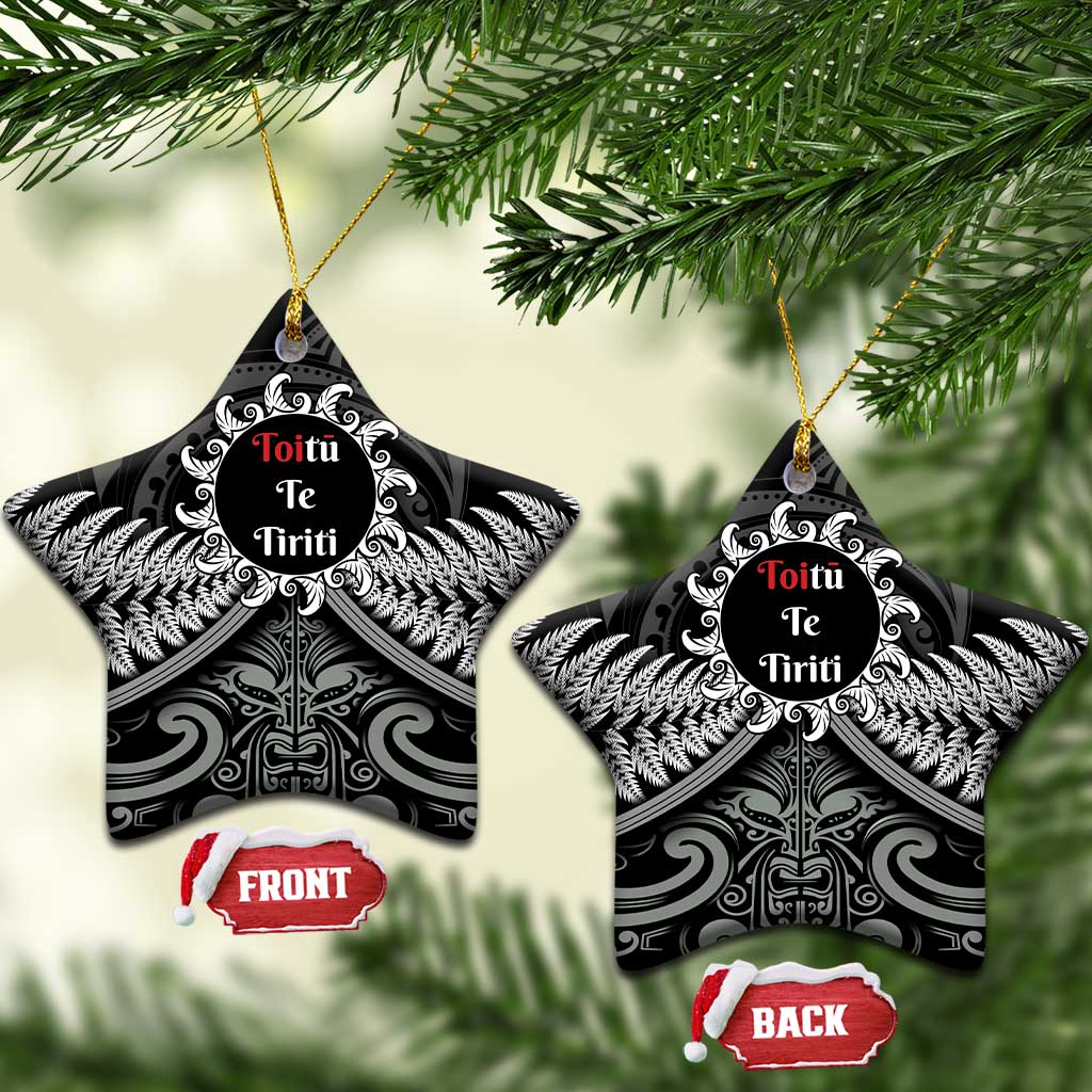Toitu Te Tiriti Aotearoa Silver Fern Ceramic Ornament Maori Pattern LT01 Star Black - Polynesian Pride