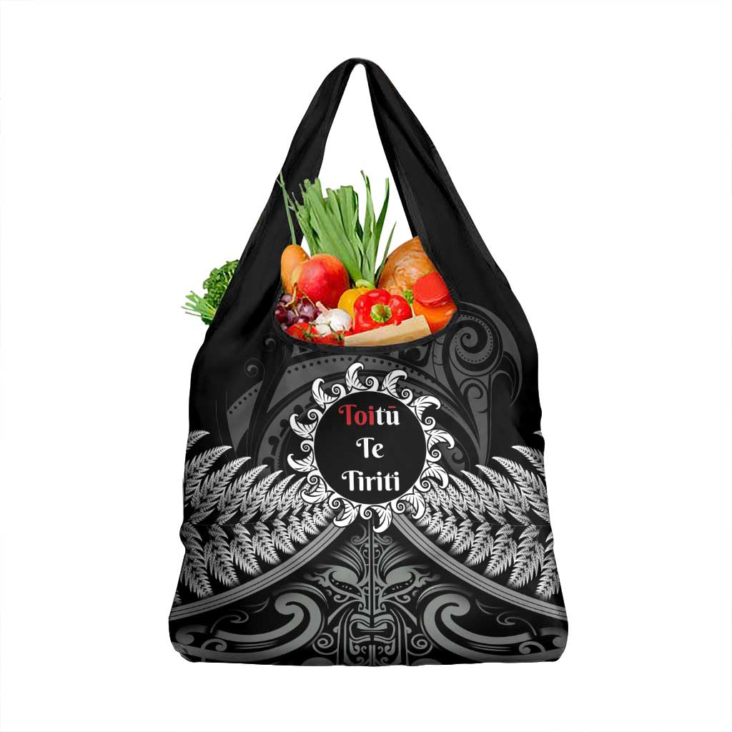 Toitu Te Tiriti Aotearoa Silver Fern Grocery Bag New Zealand Maori Pattern LT01 1-pack One Size Black - Polynesian Pride