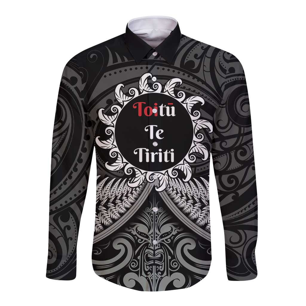 Personalised Toitu Te Tiriti Aotearoa Silver Fern Long Sleeve Button Shirt New Zealand Maori Pattern