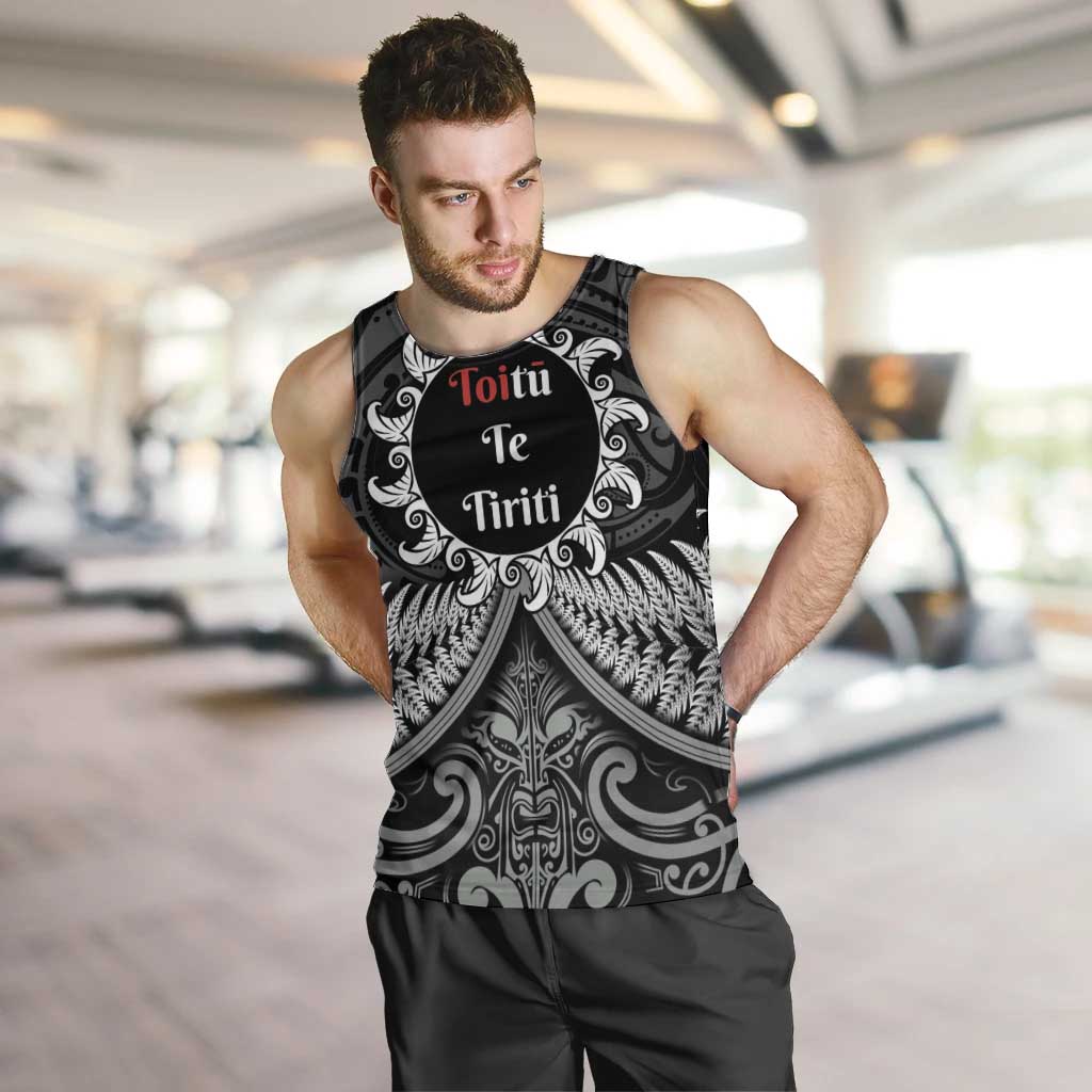 Personalised Toitu Te Tiriti Aotearoa Silver Fern Men Tank Top New Zealand Maori Pattern