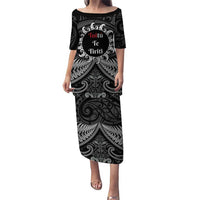 Personalised Toitu Te Tiriti Aotearoa Silver Fern Puletasi New Zealand Maori Pattern LT01 Long Dress Black - Polynesian Pride