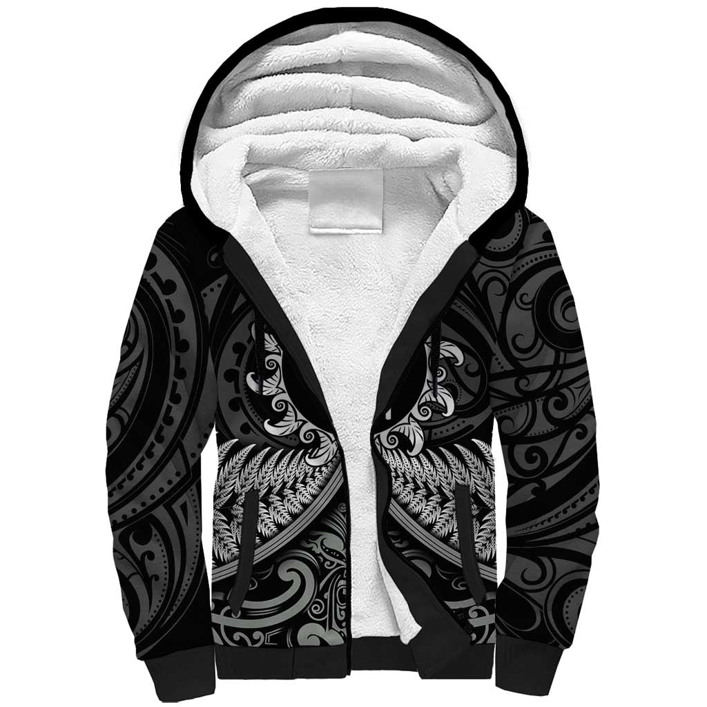 Personalised Toitu Te Tiriti Aotearoa Silver Fern Sherpa Hoodie New Zealand Maori Pattern