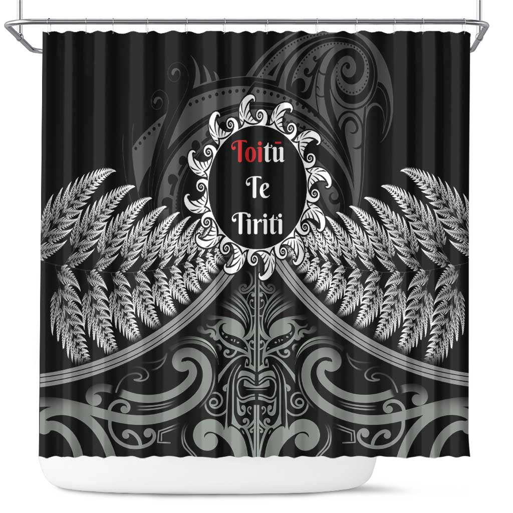 Toitu Te Tiriti Aotearoa Silver Fern Shower Curtain New Zealand Maori Pattern