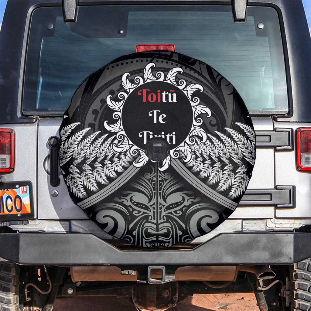 Toitu Te Tiriti Aotearoa Silver Fern Spare Tire Cover New Zealand Maori Pattern LT01 Black - Polynesian Pride