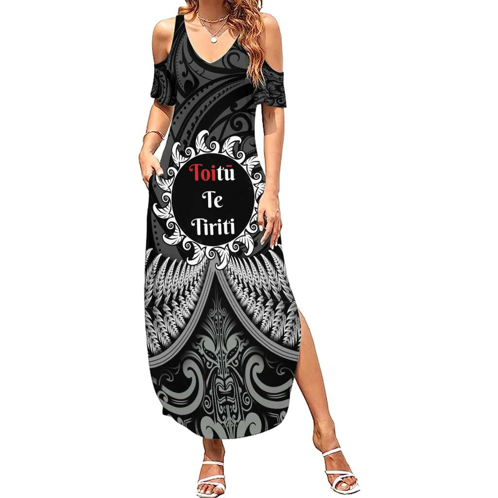 Personalised Toitu Te Tiriti Aotearoa Silver Fern Summer Maxi Dress New Zealand Maori Pattern