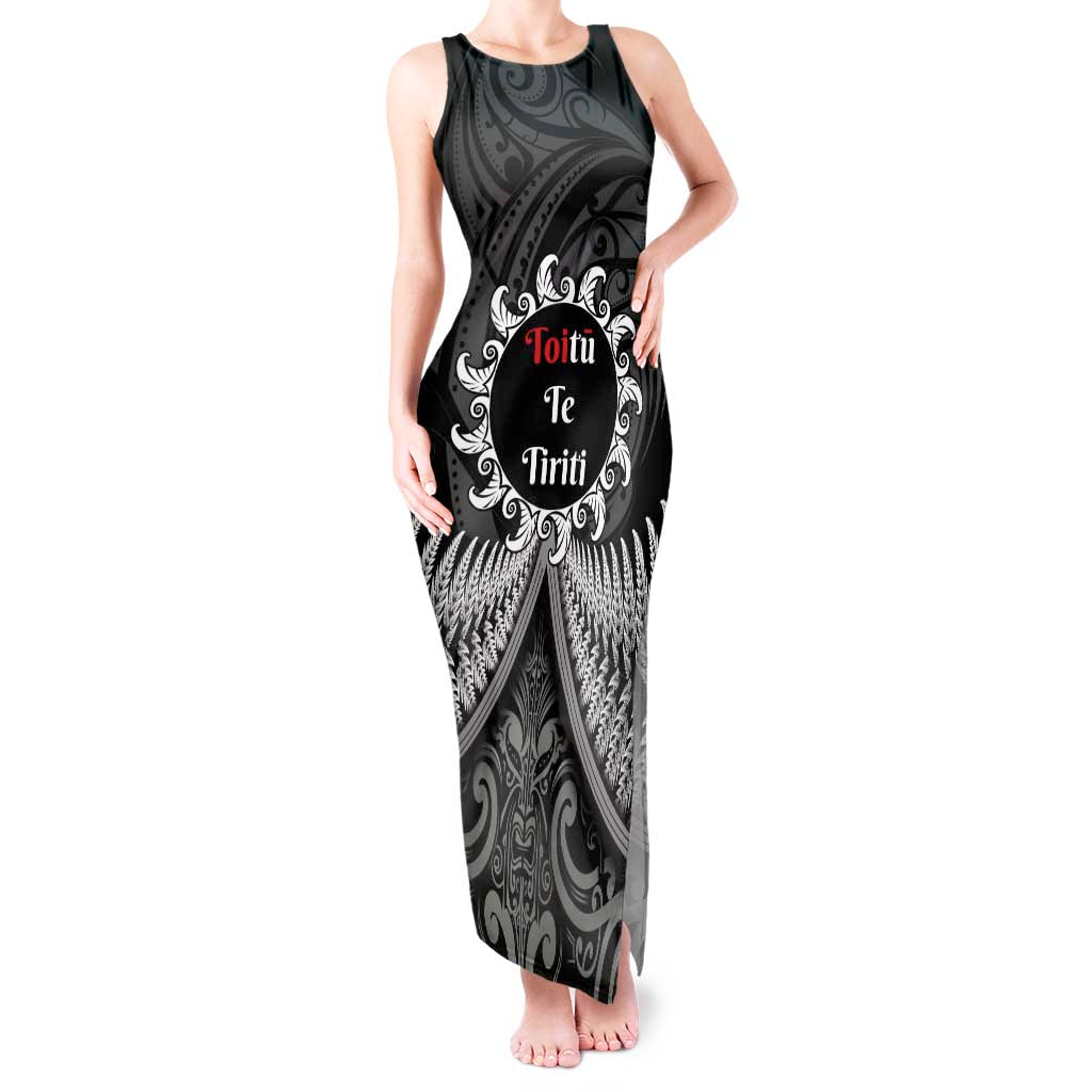 Personalised Toitu Te Tiriti Aotearoa Silver Fern Tank Maxi Dress New Zealand Maori Pattern