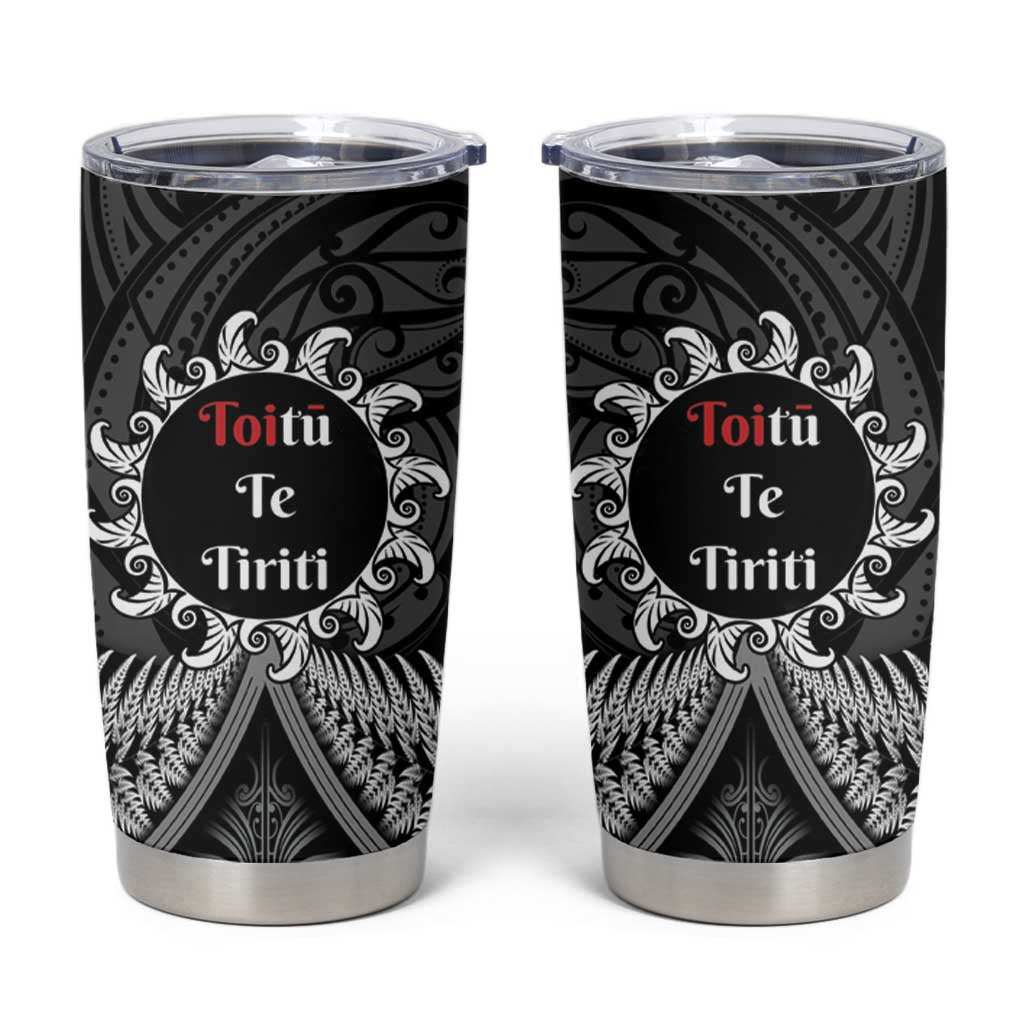 Toitu Te Tiriti Aotearoa Silver Fern Tumbler Cup Maori Pattern LT01 Black - Polynesian Pride
