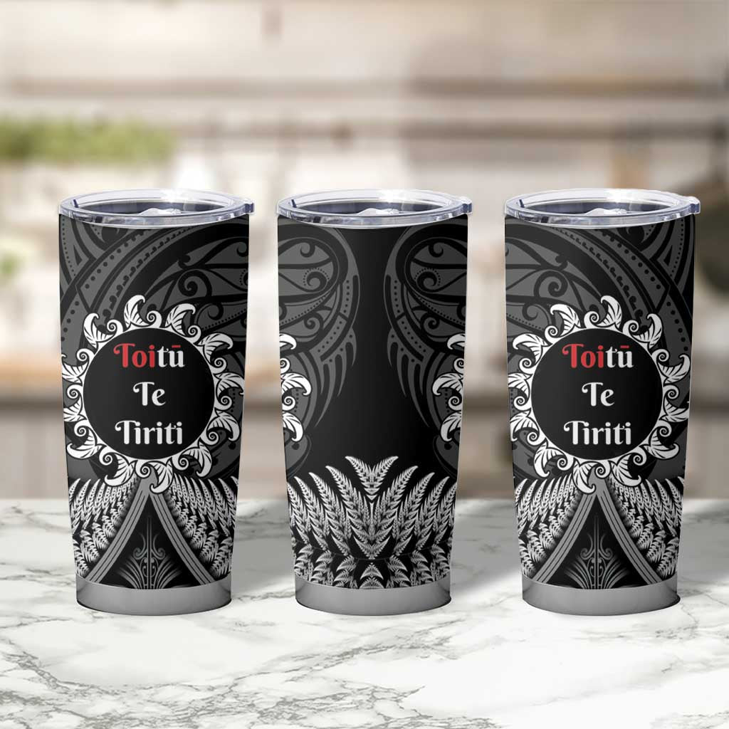 Toitu Te Tiriti Aotearoa Silver Fern Tumbler Cup Maori Pattern LT01 - Polynesian Pride
