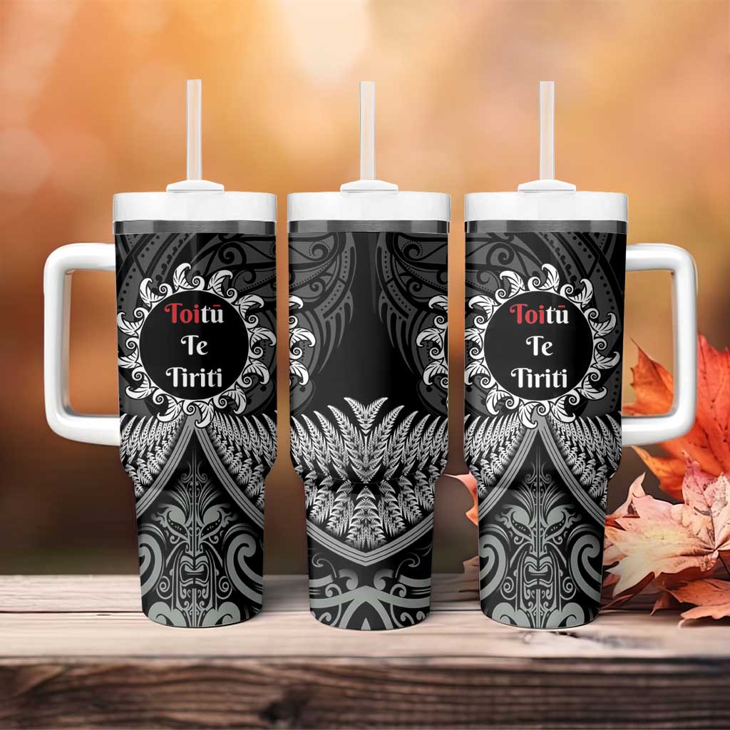 Toitu Te Tiriti Aotearoa Silver Fern Tumbler With Handle Maori Pattern LT01 - Polynesian Pride