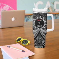 Toitu Te Tiriti Aotearoa Silver Fern Tumbler With Handle Maori Pattern LT01 - Polynesian Pride