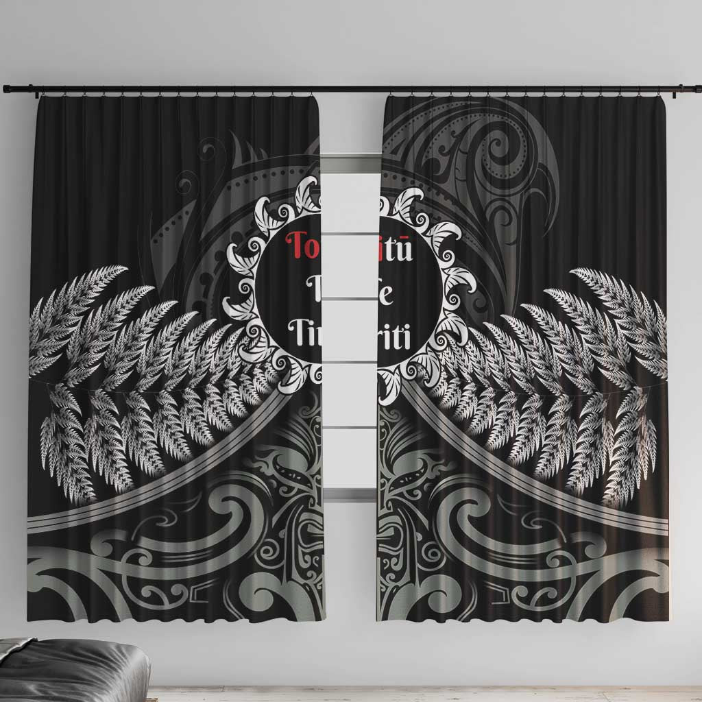 Toitu Te Tiriti Aotearoa Silver Fern Window Curtain New Zealand Maori Pattern LT01 With Hooks Black - Polynesian Pride