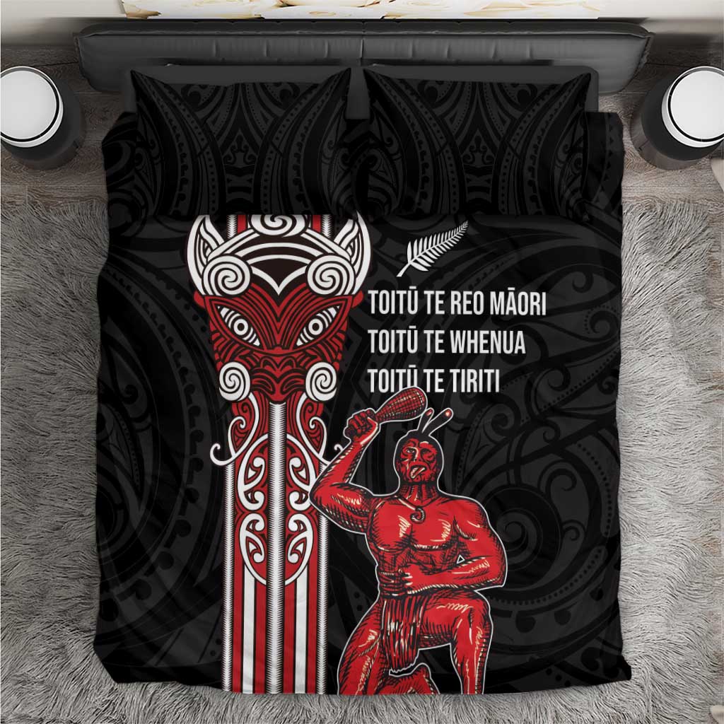 Toitu Te Reo Maori Toitu Te Whenua Toitu Te Tiriti Bedding Set Maori Warrior New Zealand