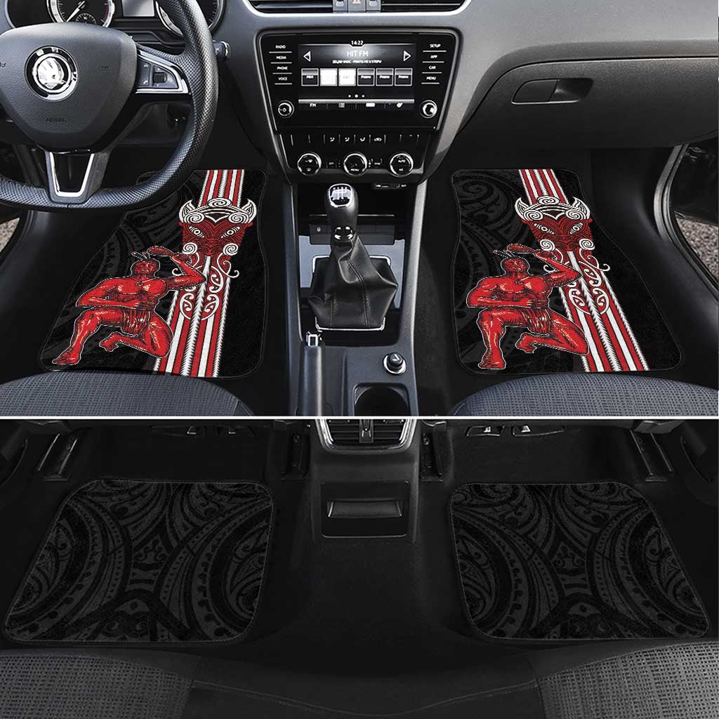 Toitu Te Reo Maori Toitu Te Whenua Toitu Te Tiriti Car Mats Maori Warrior New Zealand LT01 Set 4pcs Black - Polynesian Pride