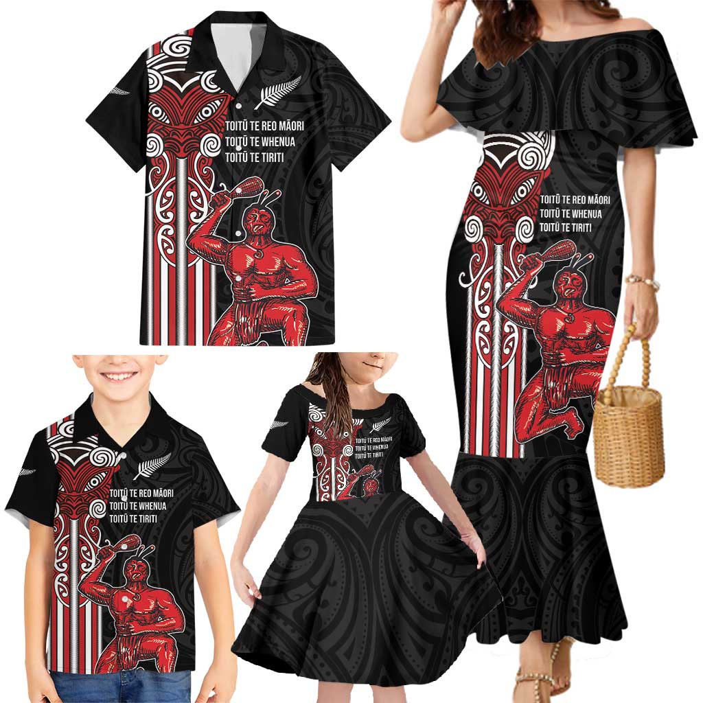 Toitu Te Reo Maori Toitu Te Whenua Toitu Te Tiriti Family Matching Mermaid Dress and Hawaiian Shirt Maori Warrior New Zealand