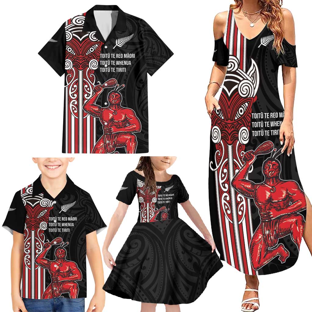 Toitu Te Reo Maori Toitu Te Whenua Toitu Te Tiriti Family Matching Summer Maxi Dress and Hawaiian Shirt Maori Warrior New Zealand