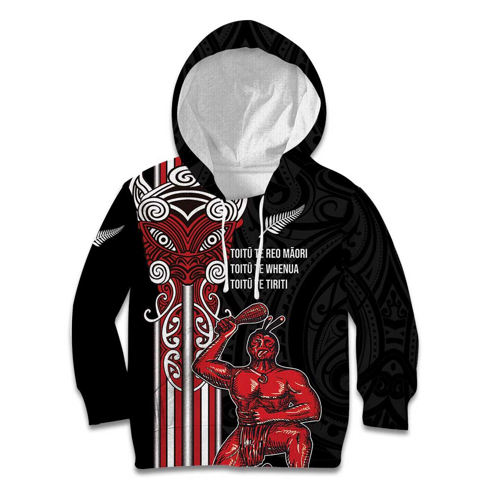 Toitu Te Reo Maori Toitu Te Whenua Toitu Te Tiriti Kid Hoodie Maori Warrior New Zealand