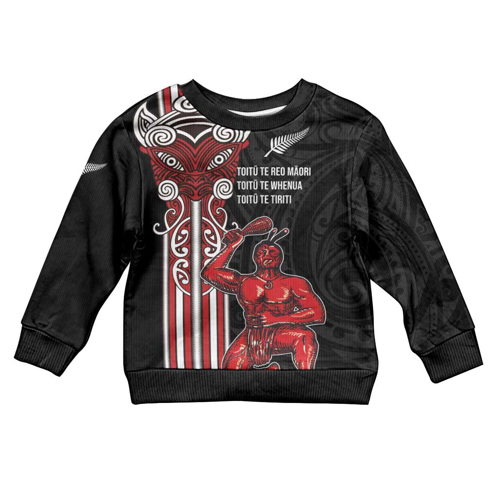 Toitu Te Reo Maori Toitu Te Whenua Toitu Te Tiriti Kid Ugly Christmas Sweater Maori Warrior