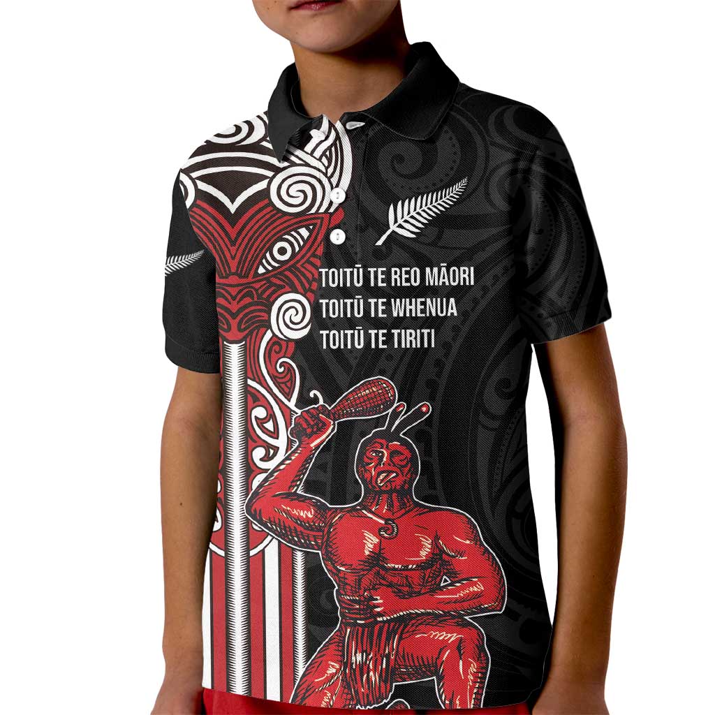 Toitu Te Reo Maori Toitu Te Whenua Toitu Te Tiriti Kid Polo Shirt Maori Warrior New Zealand