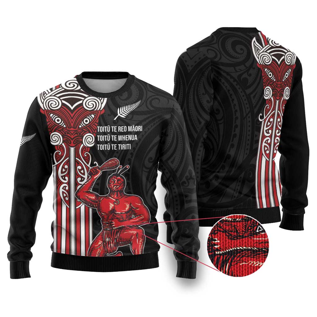 Toitu Te Reo Maori Toitu Te Whenua Toitu Te Tiriti Ugly Christmas Sweater Maori Warrior