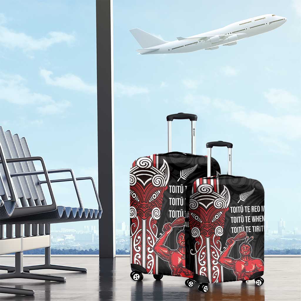Toitu Te Reo Maori Toitu Te Whenua Toitu Te Tiriti Luggage Cover Maori Warrior New Zealand