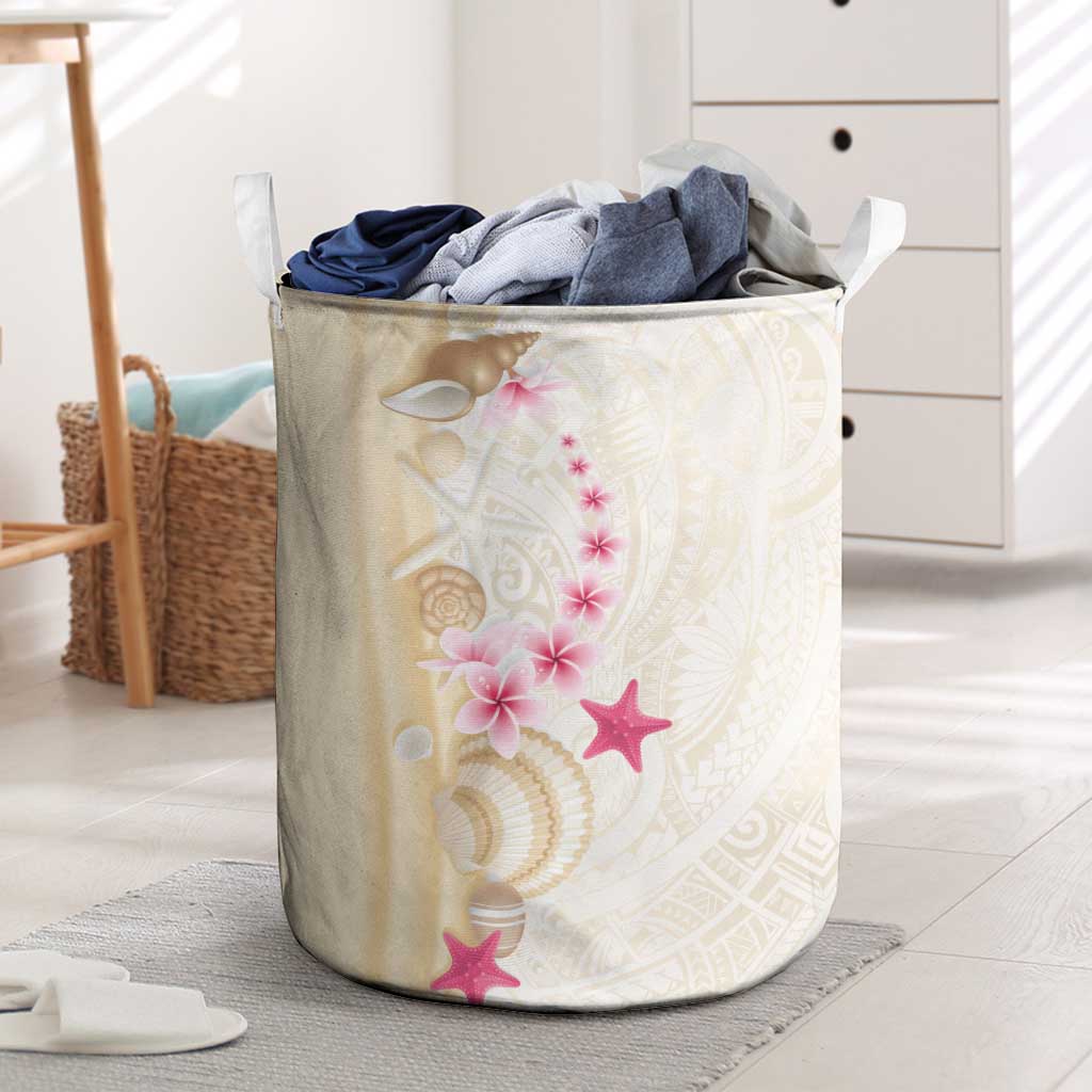 Beige Frangipani Sea Shell Laundry Basket Starfish Polynesian Pattern LT01 Beige - Polynesian Pride