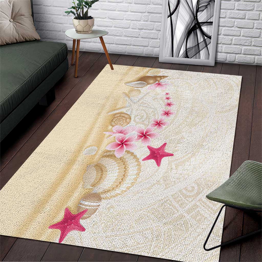 Beige Frangipani Sea Shell Area Rug Starfish Polynesian Pattern - Polynesian Pride