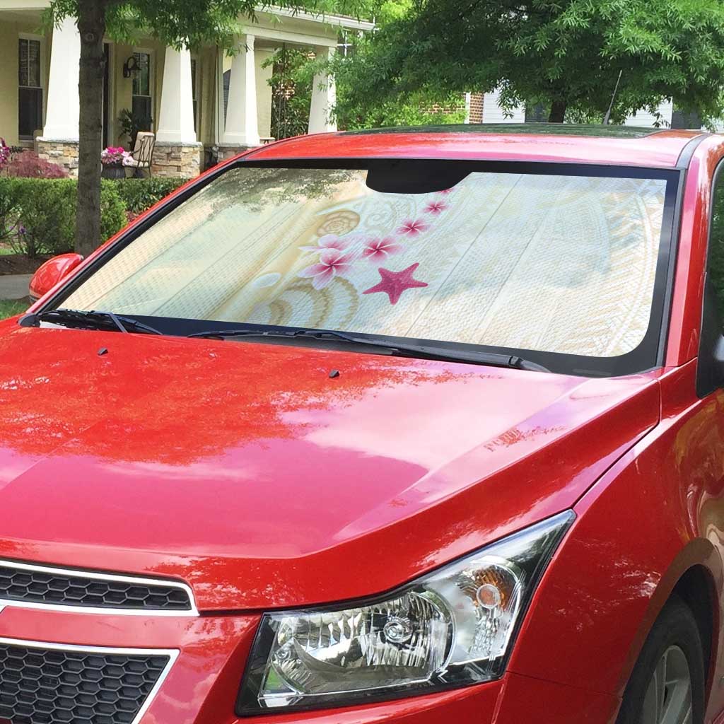 Beige Frangipani Sea Shell Auto Sun Shade Starfish Polynesian Pattern - Polynesian Pride