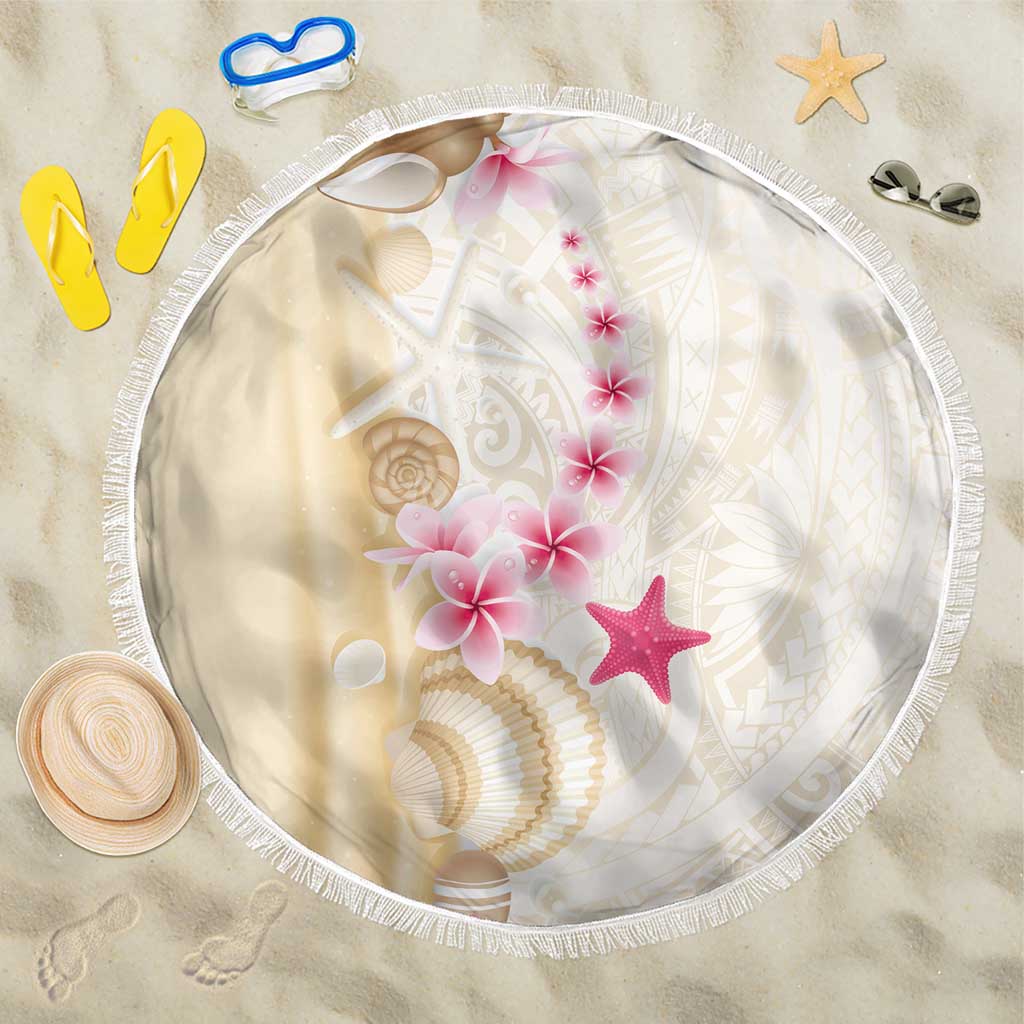 Beige Frangipani Sea Shell Beach Blanket Starfish Polynesian Pattern - Polynesian Pride