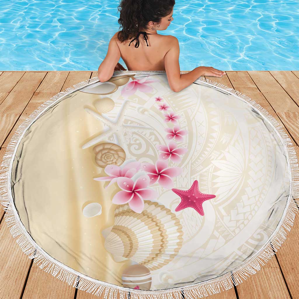Beige Frangipani Sea Shell Beach Blanket Starfish Polynesian Pattern - Polynesian Pride