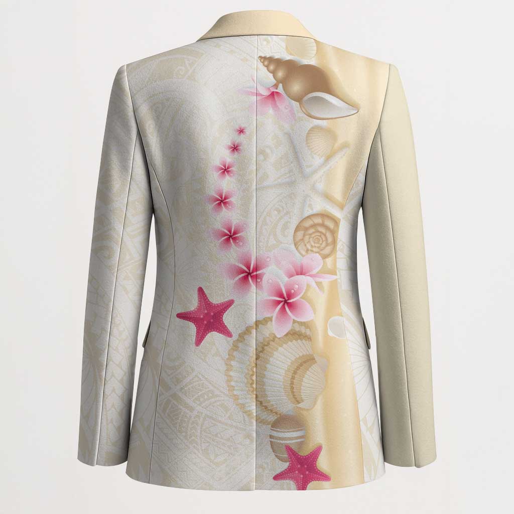 Beige Frangipani Sea Shell Blazer Starfish Polynesian Pattern - Polynesian Pride