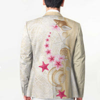 Beige Frangipani Sea Shell Blazer Starfish Polynesian Pattern - Polynesian Pride