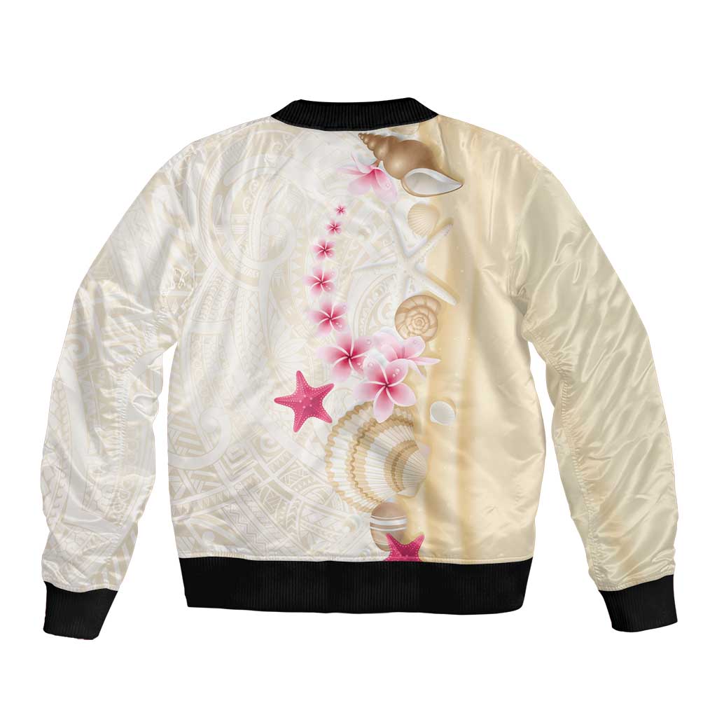 Beige Frangipani Sea Shell Bomber Jacket Starfish Polynesian Pattern LT01 - Polynesian Pride