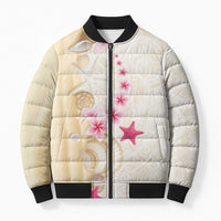 Beige Frangipani Sea Shell Bomber Puffer Jacket Starfish Polynesian Pattern LT01 Unisex Beige - Polynesian Pride