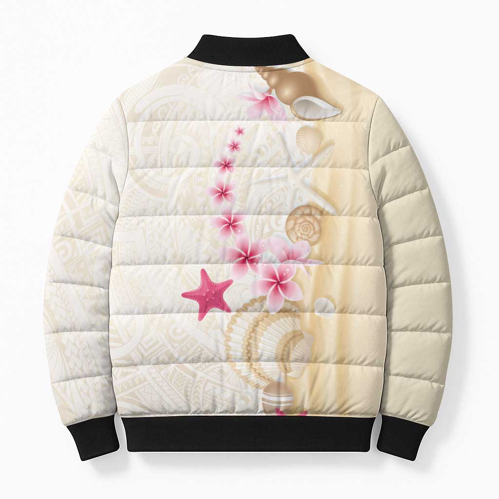 Beige Frangipani Sea Shell Bomber Puffer Jacket Starfish Polynesian Pattern LT01 - Polynesian Pride