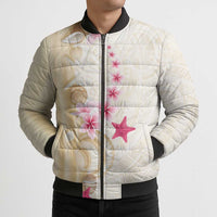 Beige Frangipani Sea Shell Bomber Puffer Jacket Starfish Polynesian Pattern LT01 - Polynesian Pride