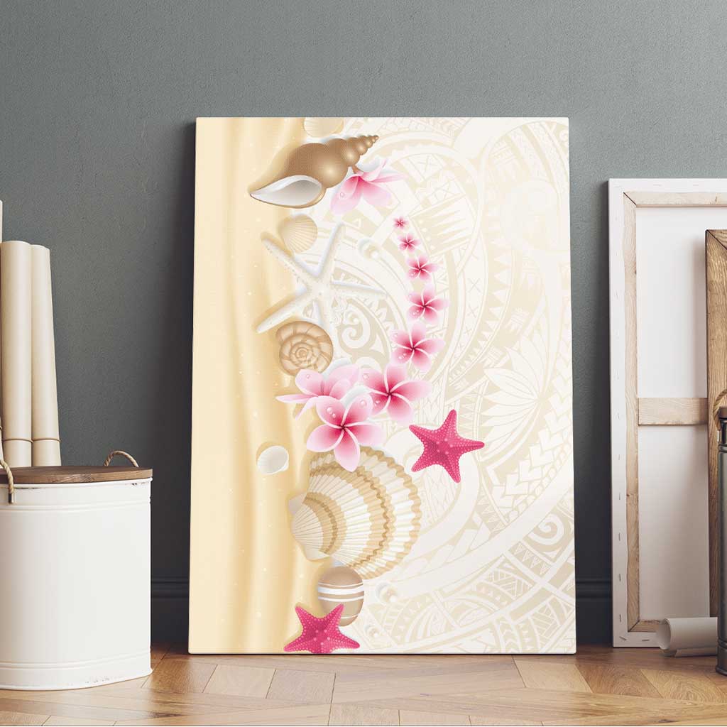 Beige Frangipani Sea Shell Canvas Wall Art Starfish Polynesian Pattern - Polynesian Pride