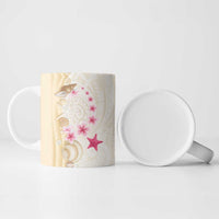 Beige Frangipani Sea Shell Ceramic Mug Starfish Polynesian Pattern - Polynesian Pride